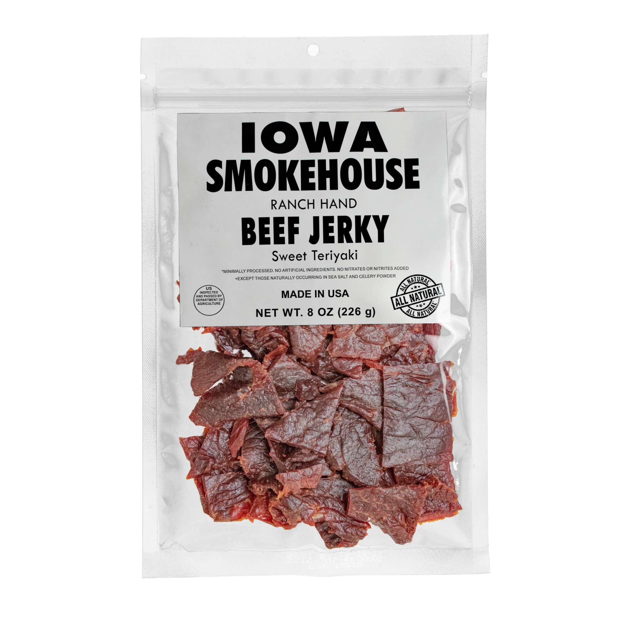 Iowa Smokehouse Ranch Hand Beef Jerky, Sweet Teriyaki, 8 Oz., Model# is-rh8jt-6ct